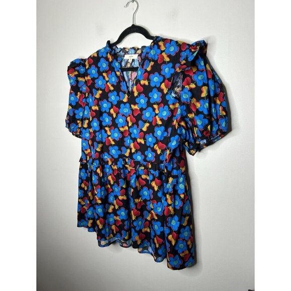 Entro Top Womens Blue Floral Short Sleeve Flowy Boho Blouse Size 2X - Picture 2 of 8